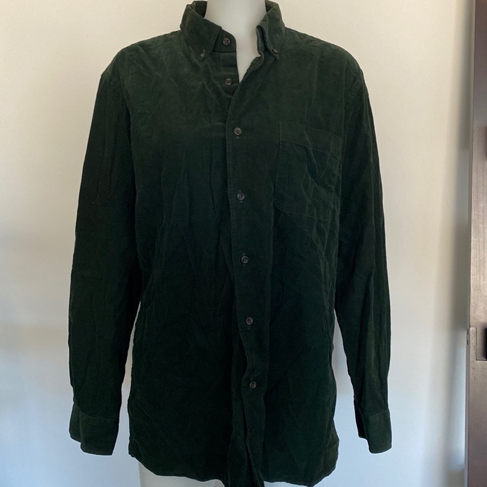 Uniqlo Green Corduroy Button Up Long Sleeve Shirt